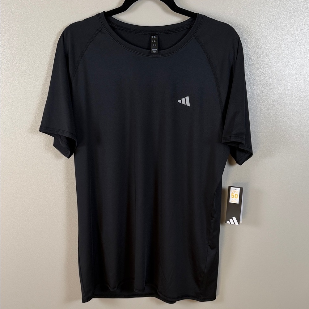 Adidas Black Short-Sleeve Athletic Tee with Logo UPF 50